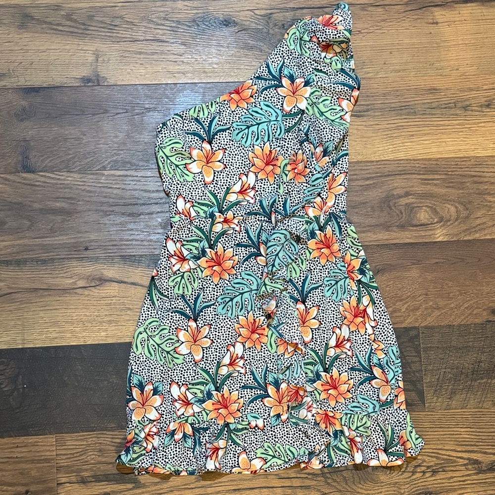 Miami One Shoulder Floral Dress - Orange and Green